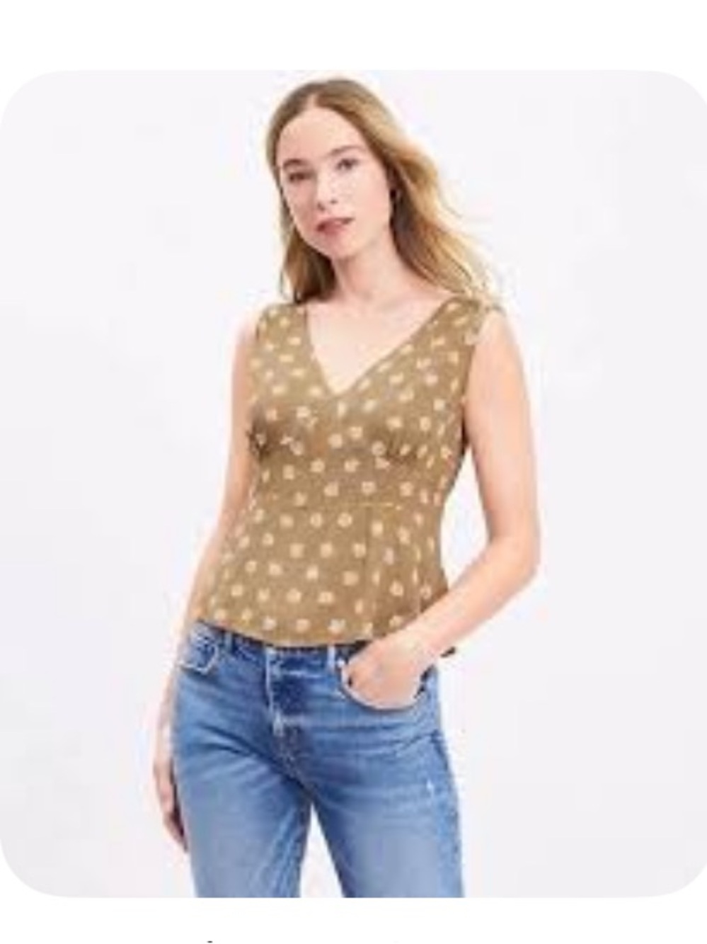 LOFT Brown Floral V-Neck Sleeveless Peplum Blouse Top size 4